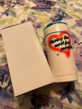 ban.do White Tumbler with Blue Lid and Red Heart